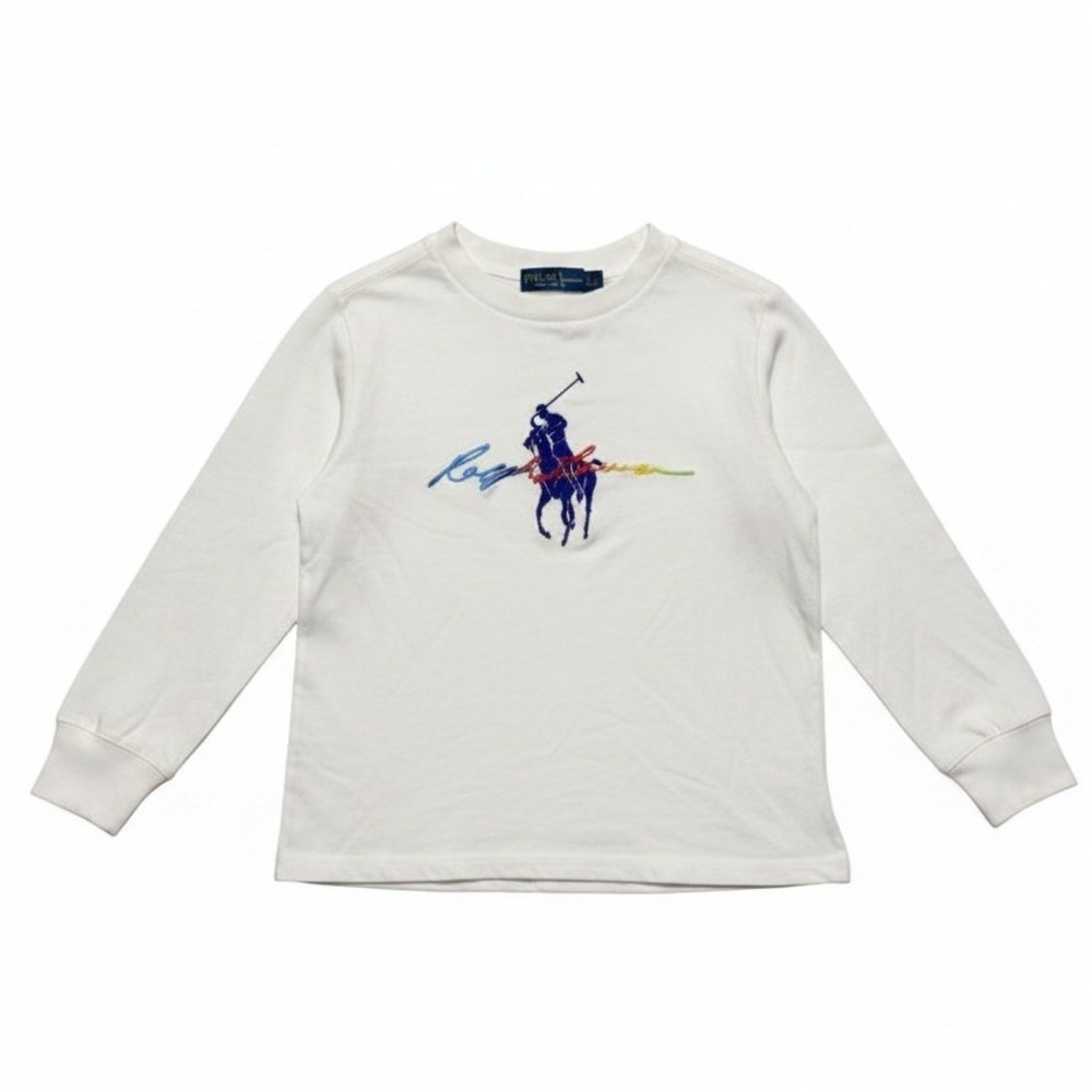 Polo Ralph Lauren Long Sleeve T-Shirt Kids Size 5 White Rainbow Big Pony Logo